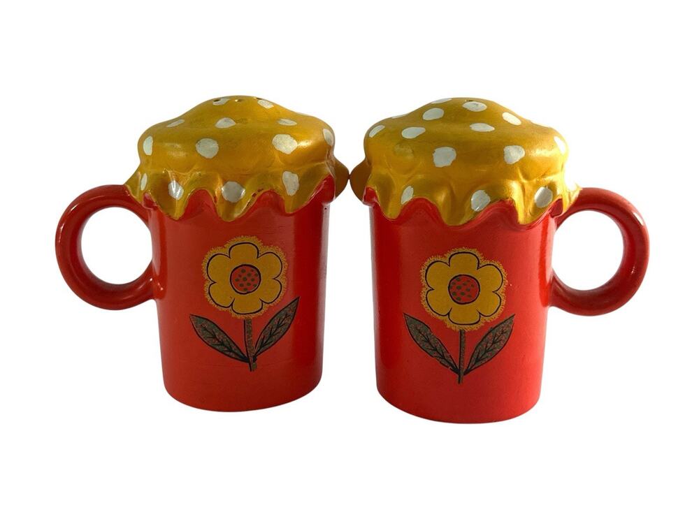 Vintage 1968 Daisy Ann Pantry Ware Mug Salt & Pepper Shakers Floral Ceramic